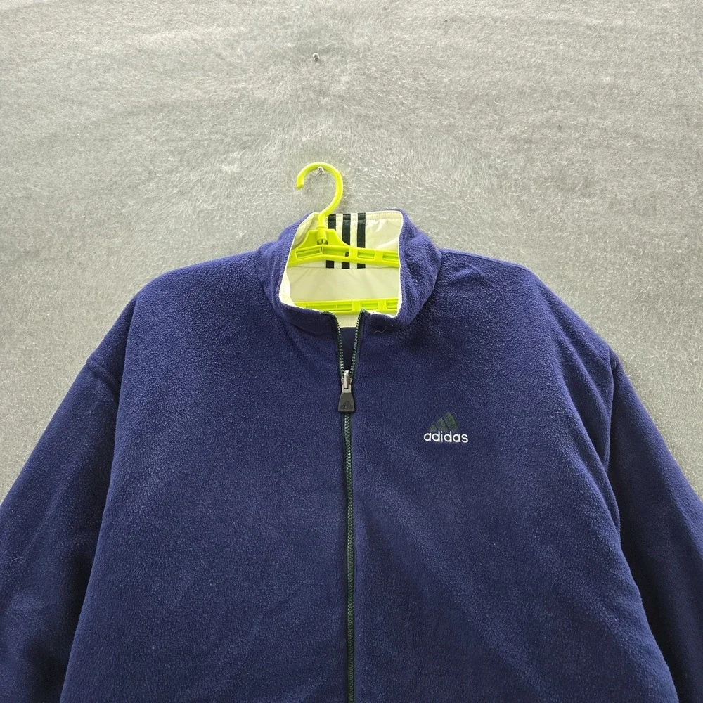 VINTAGE Adidas Men Jacket XL Blue Reversible Colorblock Zipper Parka READ